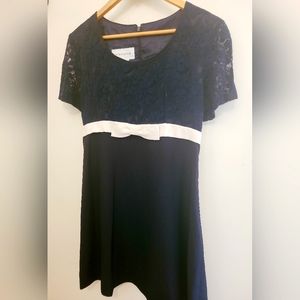 Navy Lace Overlay and Crepe Dress - Size 8